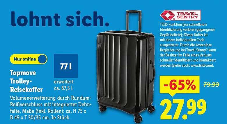 Topmove Trolley-Reisekoffer 77 l erweiterbar