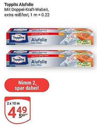 Toppits Alufolie mit Doppel-Kraft-Waben, extra reißfest