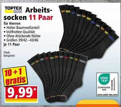 TOPTEX PRO Arbeits- und Freizeitsocken 11 Paar für Herren