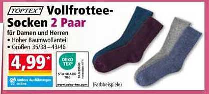TOPTEX Vollfrottee-Socken 2 Paar für Damen und Herren