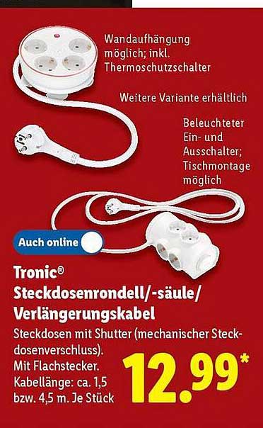 Tronic® Steckdosenrondell/-säule/Verlängerungskabel