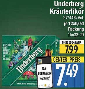 Underberg Kräuterlikör 27%/44% Vol, je 12x0,02l Packung
