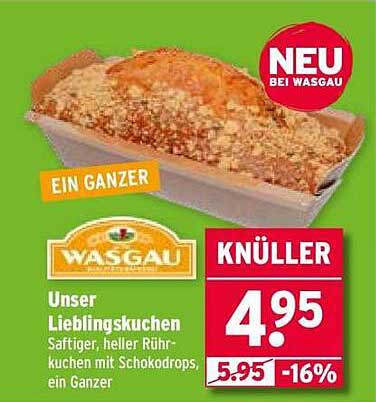 Unser Lieblingskuchen - Saftiger, heller Rührkuchen mit Schokodrops, ein Ganzer