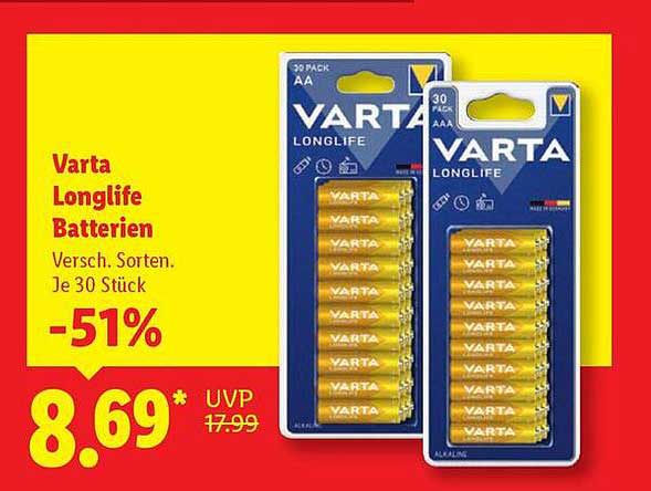 Varta Longlife Batterien 30 Stück (AA/AAA)