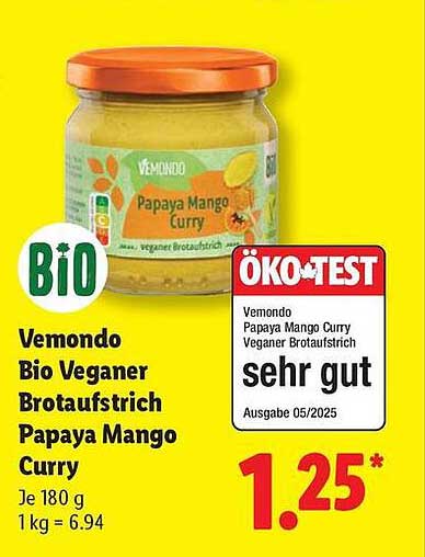 Vemondo Bio Veganer Brotaufstrich Papaya Mango Curry