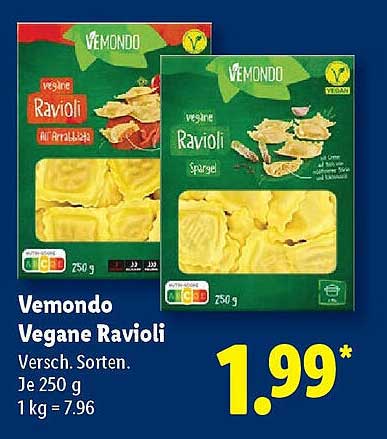 Vemondo Vegane Ravioli - Verschiedene Sorten