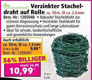 Verzinkter Stacheldraht auf Rolle ca. 50 m, Ø ca. 2,6 mm