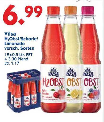 Vilsa H2Obst/Schorle/Limonade verschiedene Sorten 12 x 0,5 L PET