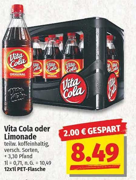 Vita Cola oder Limonade - 12x1 PET-Flasche