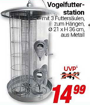 Vogelfutterstation mit 3 Futter­säulen, Ø 21 x H 36 cm, aus Metall