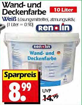 Wand- und Deckenfarbe 10 Liter - Renolin
