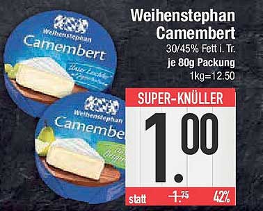 Weihenstephan Camembert 30/45% Fett i. Tr. je 80g Packung