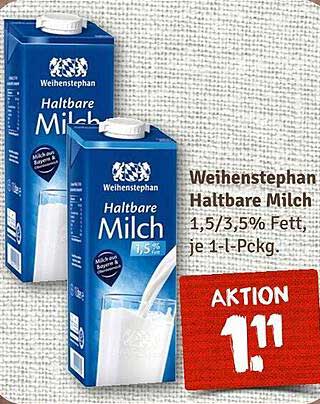 Weihenstephan Haltbare Milch 1,5/3,5 % Fett, je 1-L-Pckg.