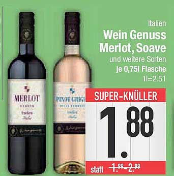 Wein Genuss Merlot, Soave und weitere Sorten je 0,75l Flasche