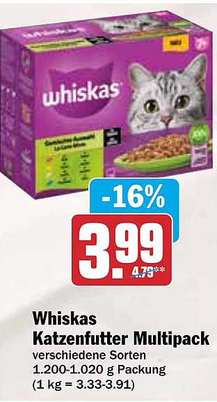 Whiskas Katzenfutter Multipack - verschiedene Sorten 1.200-1.020 g Packung
