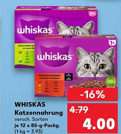WHISKAS Katzennahrung verschiedene Sorten, 12 x 85-g-Packung