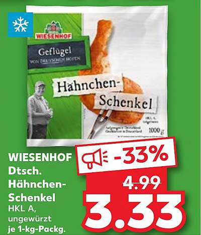 WIESENHOF Hähnchen-Schenkel HKL A, ungewürzt, je 1-kg-Pack.
