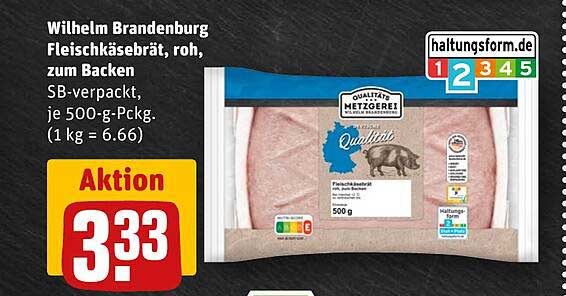Wilhelm Brandenburg Fleischkäsebrät, roh, zum Backen
