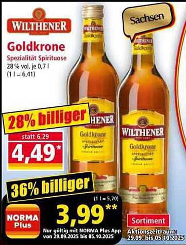 Wilthener Goldkrone 28% Vol. Spezialität Spirituose 0,7l