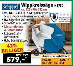 Wippkreissäge HS730 von Scheppach - 42% günstiger!