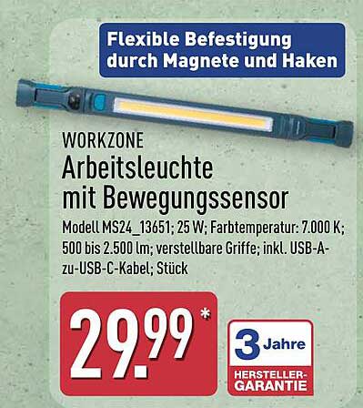 WORKZONE Arbeitsleuchte mit Bewegungssensor