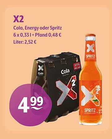X2 Cola, Energy oder Spritz 6 x 0,33 l