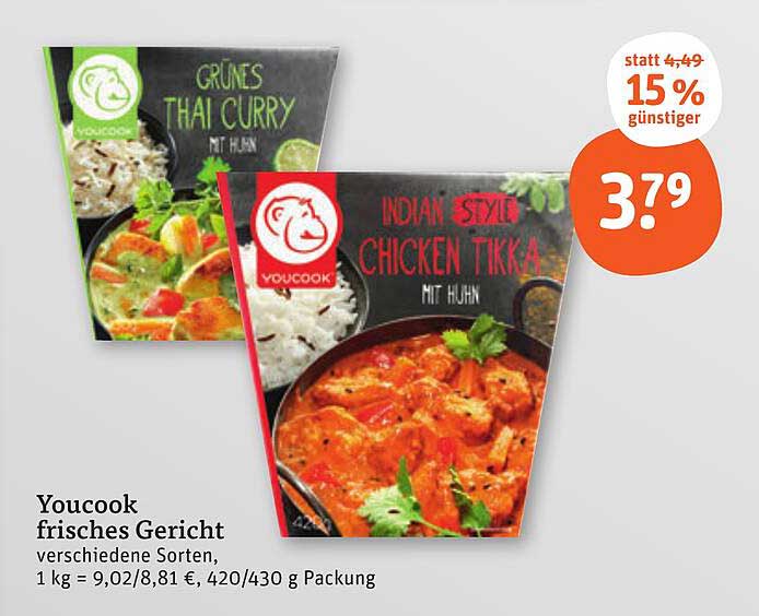 Youcook frisches Gericht - Indian Style Chicken Tikka & grünes Thai Curry mit Hühn