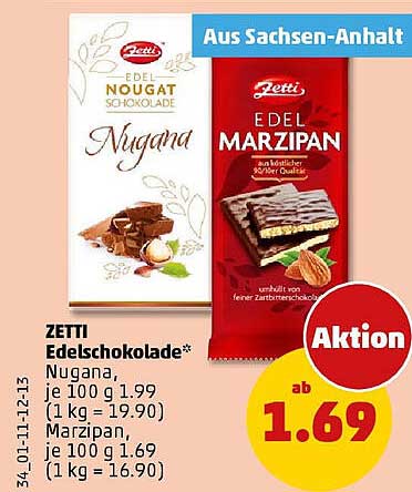 Zetti Edelschokolade: Nougat und Marzipan zum Aktionspreis