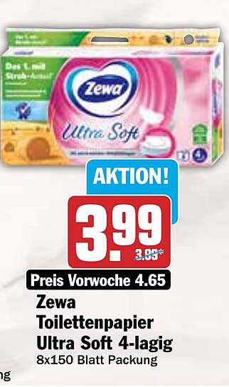 Zewa Toilettenpapier Ultra Soft 4-lagig 8x150 Blatt Packung