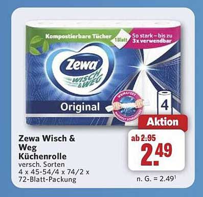 Zewa Wisch & Weg Küchenrolle 4 x 72-Blatt-Packung