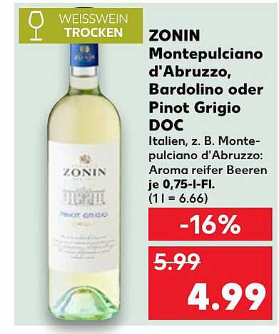 ZONIN Montepulciano d'Abruzzo, Bardolino oder Pinot Grigio DOC