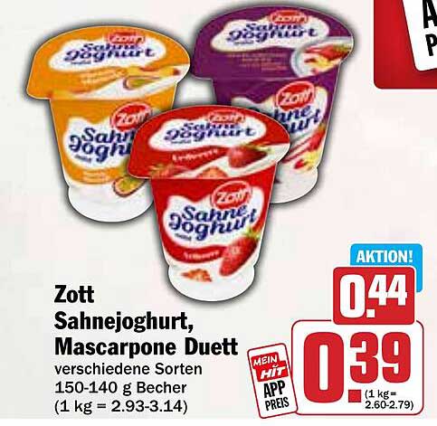 Zott Sahnejoghurt, Mascarpone Duett in verschiedenen Sorten