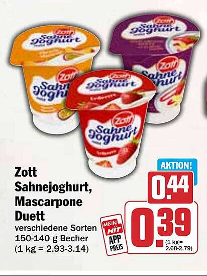 Zott Sahnejoghurt, Mascarpone Duett – verschiedene Sorten