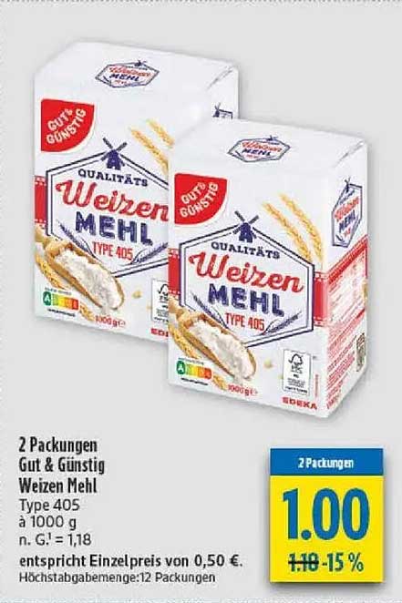 2 Packungen Gut & Günstig Weizen Mehl Type 405