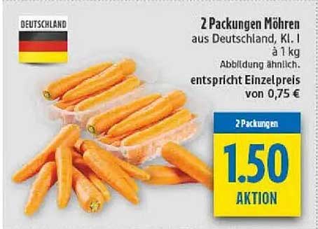 2 Packungen Möhren aus Deutschland, Kl. I à 1 kg