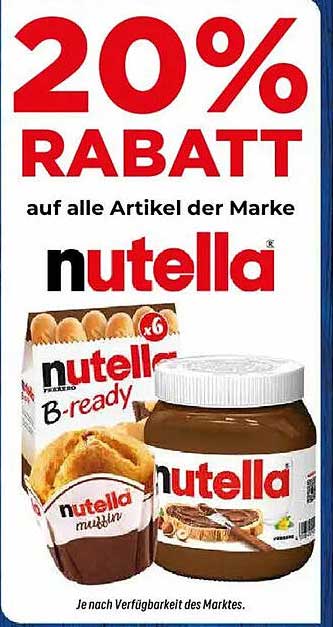 20% Rabatt auf alle Artikel der Marke Nutella