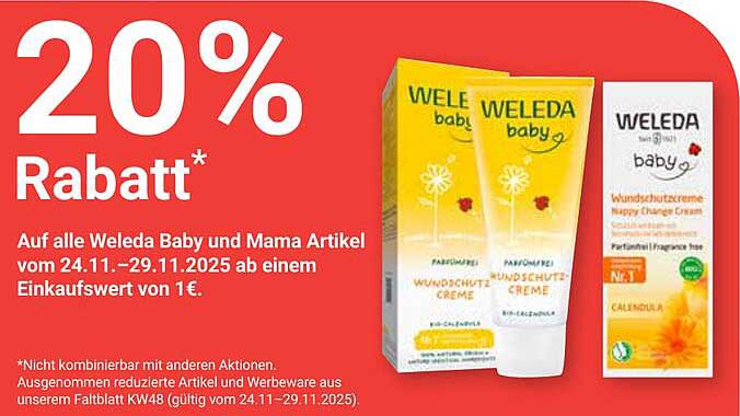 20% Rabatt auf alle Weleda Baby und Mama Artikel
