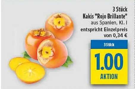3 Stück Kakis 'Rojo Brillante' aus Spanien, Kl. I