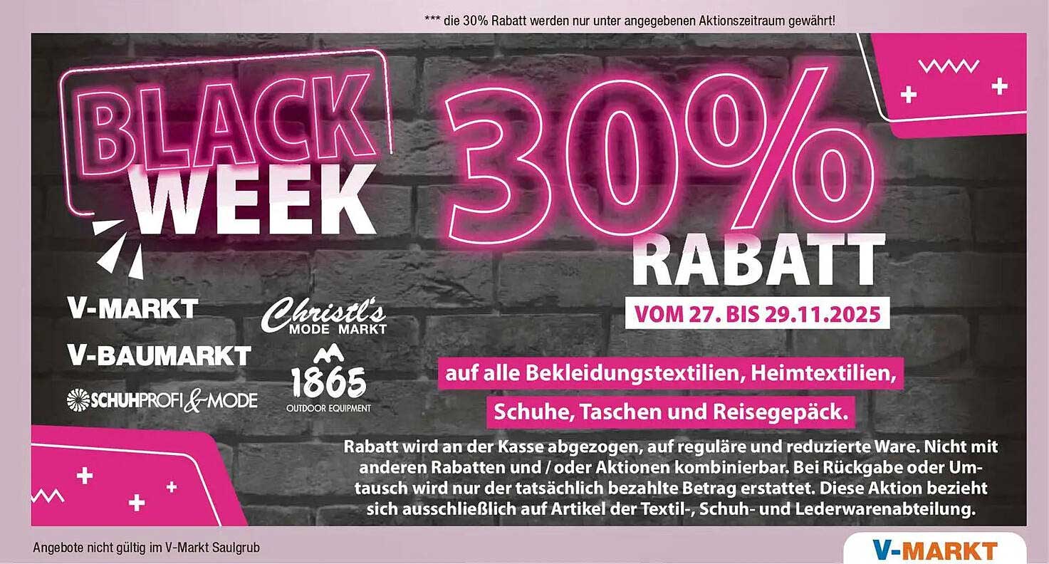30% Rabatt auf alle Bekleidungsartikel, Heimtextilien, Schuhe, Taschen und Reisegepäck