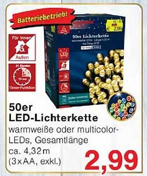 50er LED-Lichterkette warmweiß oder multicolor