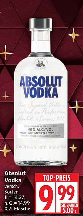 Absolut Vodka 0,7l Flasche - Top-Preis!