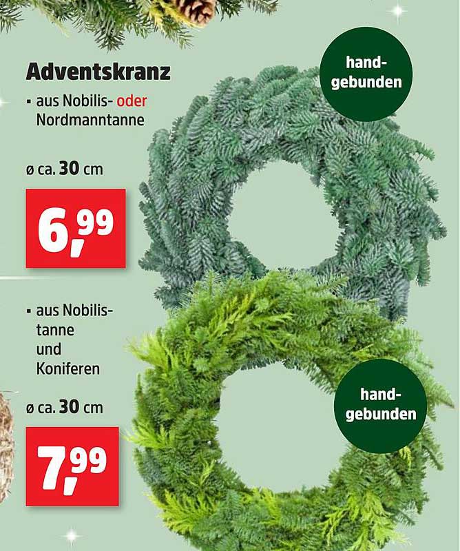Adventskranz - aus Nobilis- oder Nordmanntanne, Ø ca. 30 cm