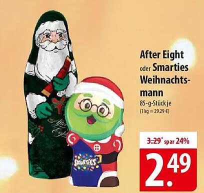 After Eight oder Smarties Weihnachtsmann 85-g-Stück je