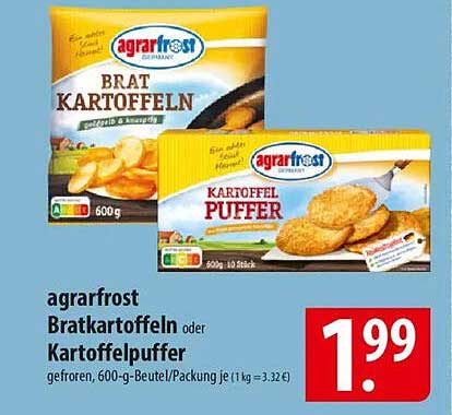 agrarfrost Bratkartoffeln oder Kartoffelpuffer, gefroren, 600-g-Beutel