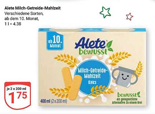 Alete Milch-Getreide-Mahlzeit Kekse - Verschiedene Sorten, ab dem 10. Monat