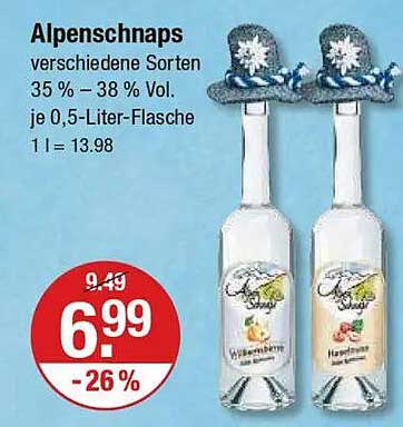 Alpenschnaps verschiedene Sorten 35 % - 38 % Vol. je 0,5-Liter-Flasche