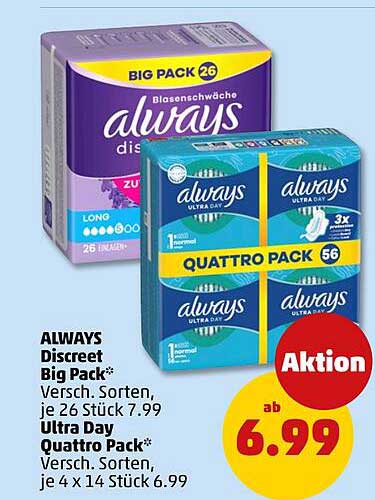 ALWAYS Discreet Big Pack und Ultra Day Quattro Pack