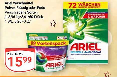 Ariel Waschmittel Pulver, Flüssig oder Pods – verschiedene Sorten