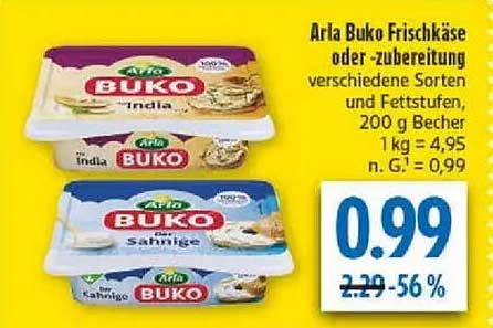 Arla Buko Frischkäse oder -zubereitung, verschiedene Sorten und Fettstufen, 200 g Becher