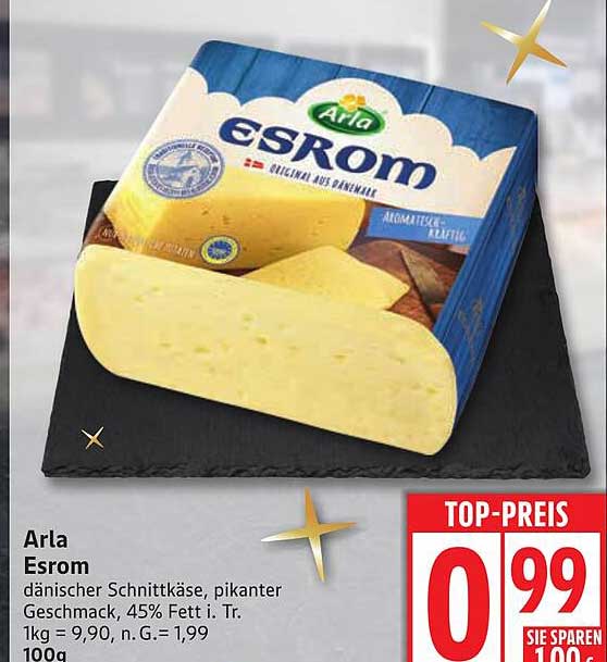 Arla Esrom Dänischer Schnittkäse 100g - Pikante Geschmack für Feinschmecker